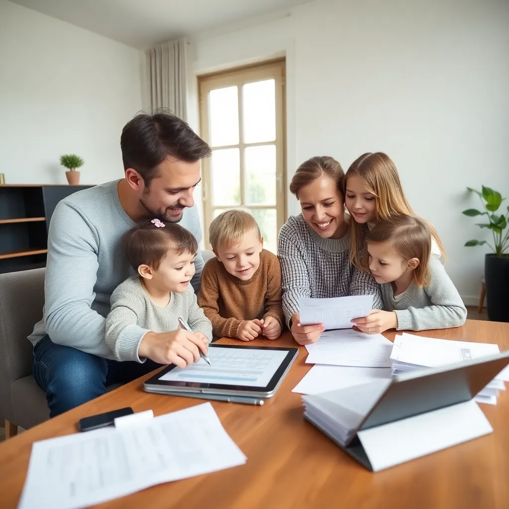 Nederlandse familie die samen aan hun budget werkt aan de keukentafel