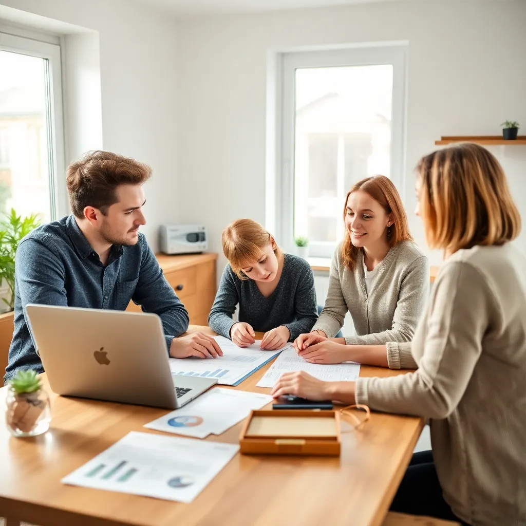 Nederlandse familie bespreekt budgetplan aan keukentafel met laptop en documenten