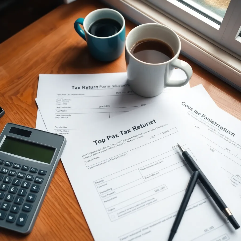 Nederlandse belastingaangifte documenten met rekenmachine en pen