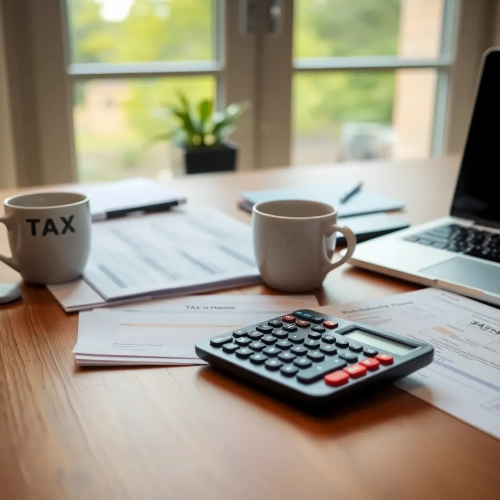 Nederlandse belastingdocumenten met rekenmachine en koffie