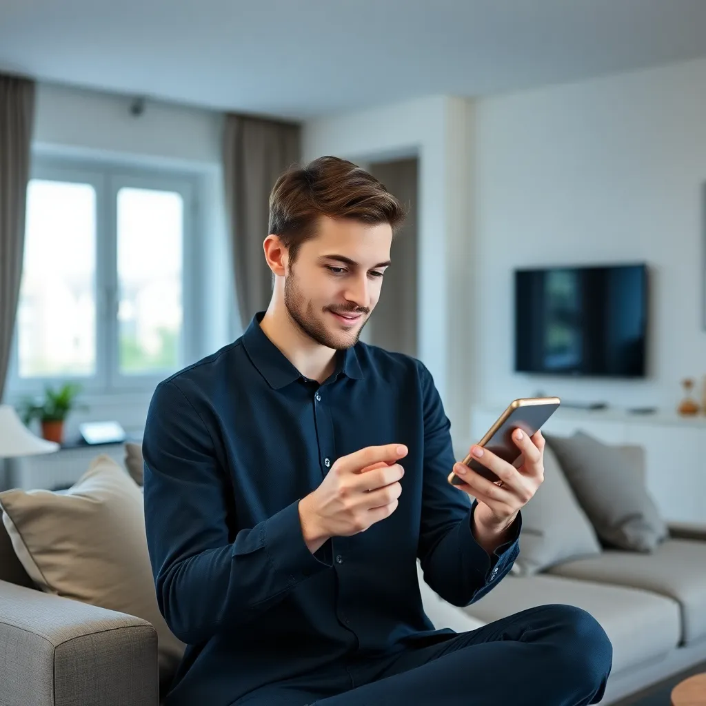 Jonge Nederlandse professional bekijkt spaarrekeningen op smartphone